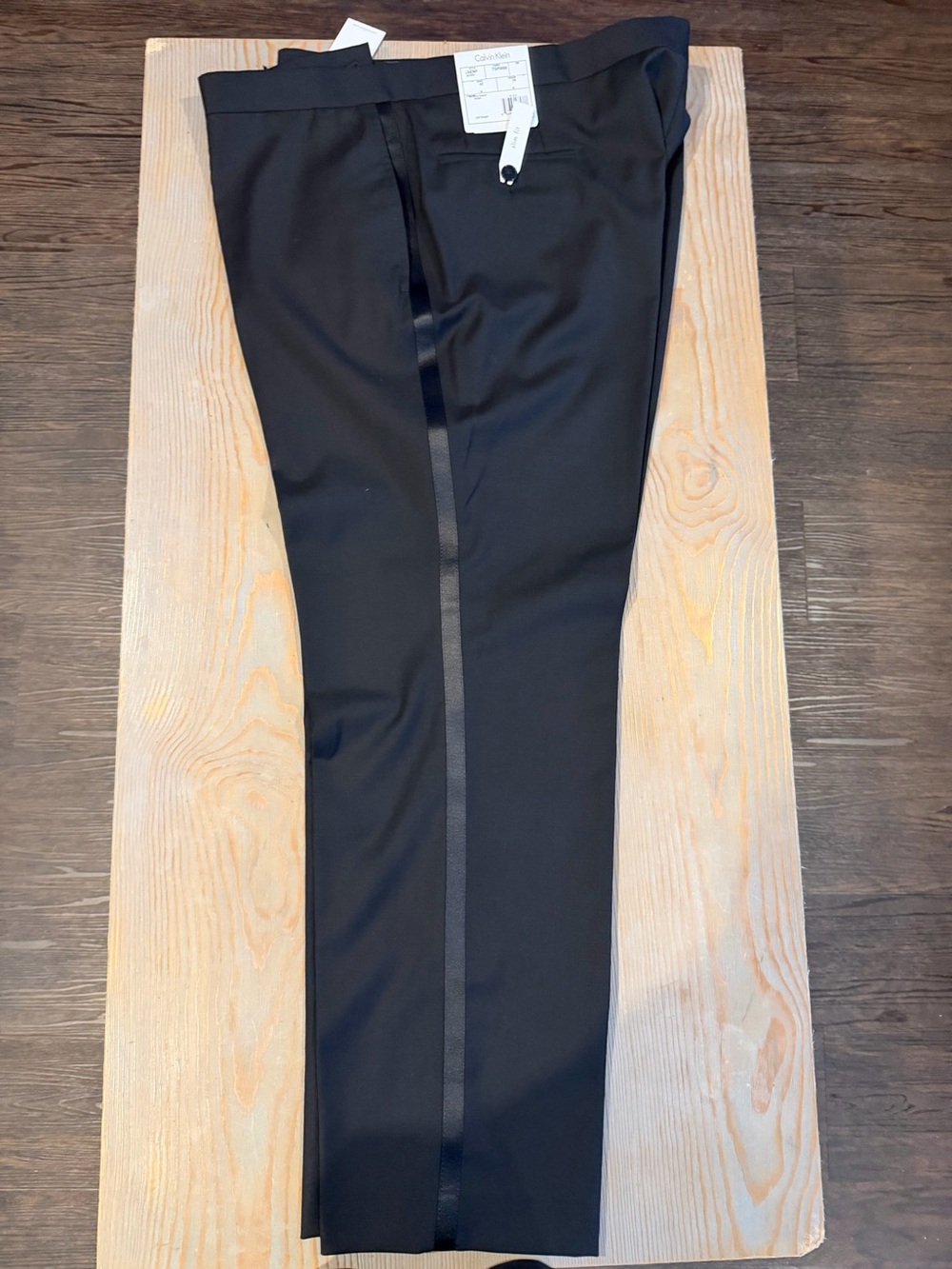 Calvin Klein Black Men's Tuxedo Pants with Satin Side Stripe-Slim Fit